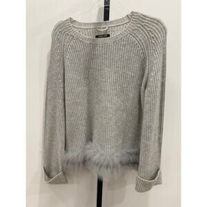 Max & Moi	Gray ribbed-knit sweater w/ fur trim hem 	Small